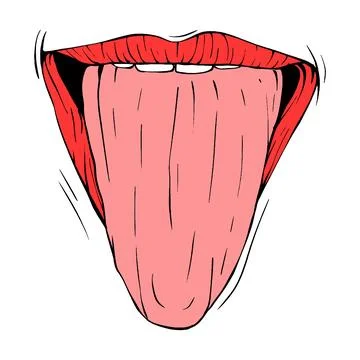 Red female lips sketch vector illustration line art Stock Illustration