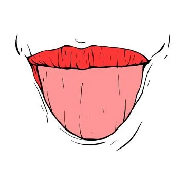 Red female lips sketch vector illustration line art Stock Illustration