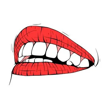 Red female lips sketch vector illustration line art Stock Illustration