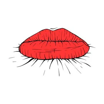 Red female lips sketch vector illustration line art Stock Illustration