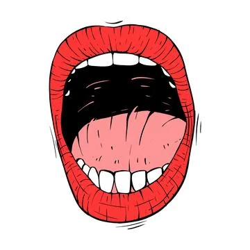 Red female lips sketch vector illustration line art Stock Illustration