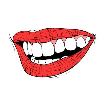Red female lips sketch vector illustration line art Stock Illustration