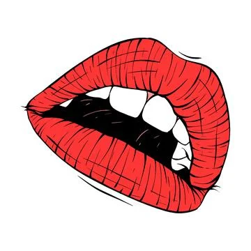 Red female lips sketch vector illustration line art Stock Illustration
