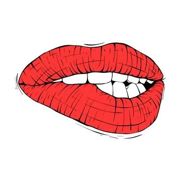Red female lips sketch vector illustration line art Stock Illustration