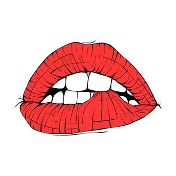 Red female lips sketch vector illustration line art Stock Illustration