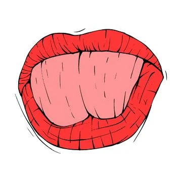 Red female lips sketch vector illustration line art Stock Illustration