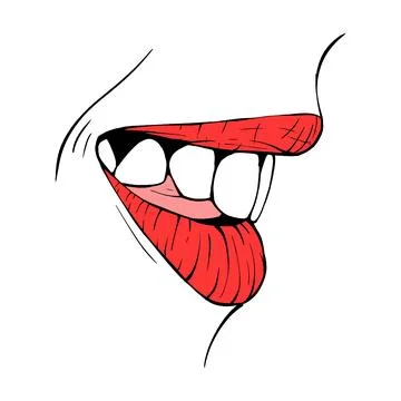 Red female lips sketch vector illustration line art Stock Illustration