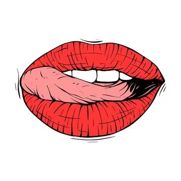 Red female lips sketch vector illustration line art Stock Illustration