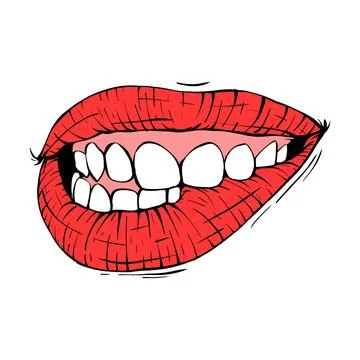 Red female lips sketch vector illustration line art Stock Illustration