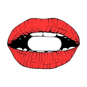 Red female lips sketch vector illustration line art Illustrazione stock