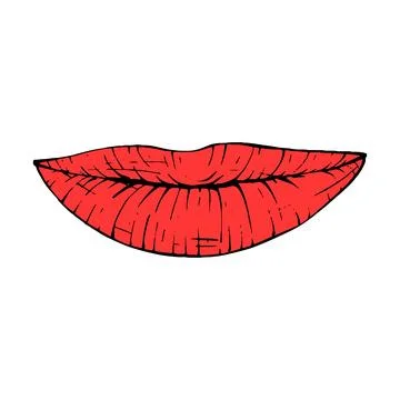 Red female lips sketch vector illustration line art Stock Illustration