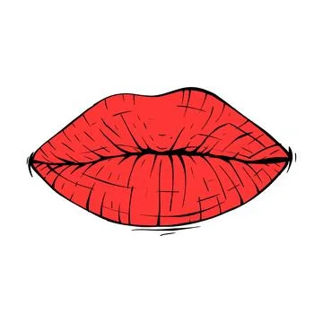 Red female lips sketch vector illustration line art Stock Illustration