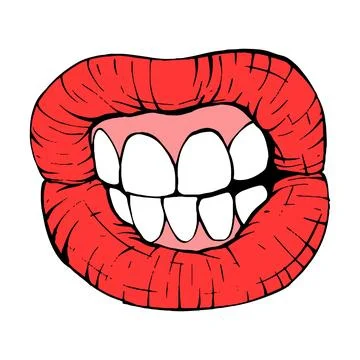 Red female lips sketch vector illustration line art Stock Illustration