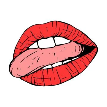 Red female lips sketch vector illustration line art Stock Illustration