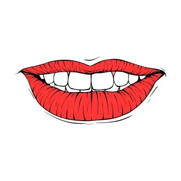 Red female lips sketch vector illustration line art Stock Illustration