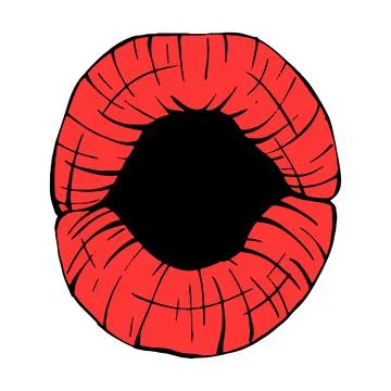 Red female lips sketch vector illustration line art Stock Illustration