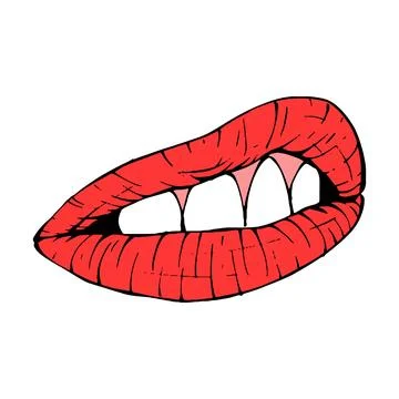 Red female lips sketch vector illustration line art Stock Illustration