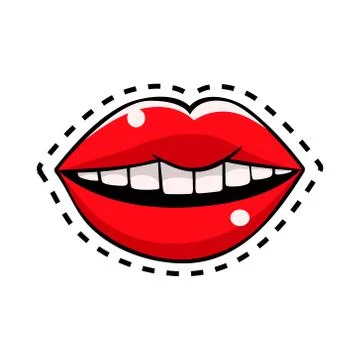 Red female lips , vector comic illustration in pop art retro style Ilustración de archivo