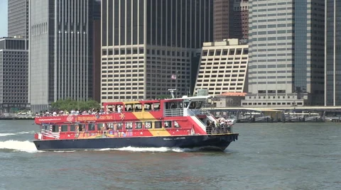 Red ferry old yachts jet ski Stock Footage 40140494