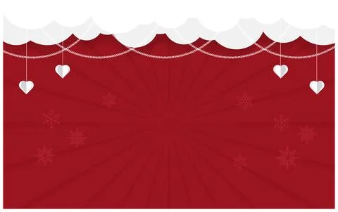 Red Festive Background with Paper Clouds and Heart Decorations - Christmas .. Stock Illustration