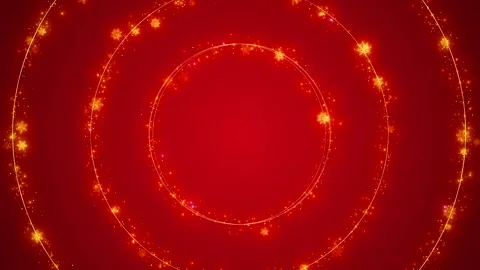 Red festive golden ring background glowing circular lines, snowflake accents, sp Stock Footage 340398096