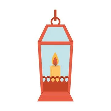 Red festive lantern with a candle. Flat style illustration. Stock Illustration