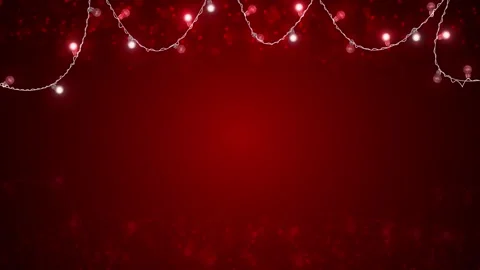 Red festive string lights background with glowing bulbs, bokeh, empty center spa Stock Footage 340411491