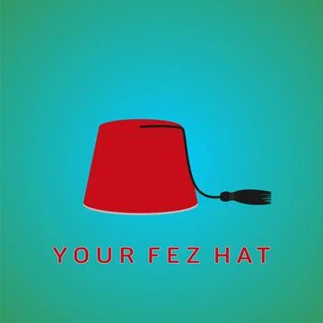 Red fez hat on blue background flat vector illustration Stock Illustration