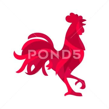 Red fiery rooster. Vintage black vector engraving illustration Stock Illustration