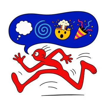 Red Figure Running with Thought Bubble Stock Illustration