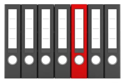 Red file folder among similar gray folders isolated on white background Stock Illustration