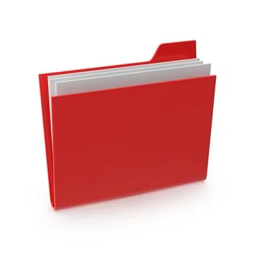 Red file folder with white papers inside, perfect for organizing documents .. Illustrazione stock