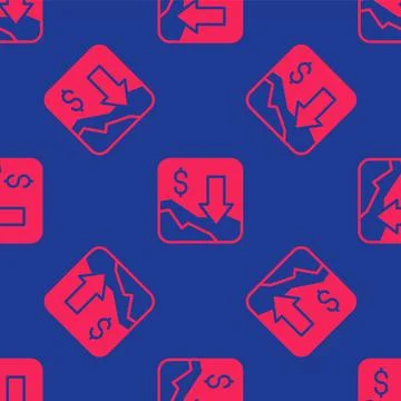 Red Financial growth decrease icon isolated seamless pattern on blue backgrou Stock Illustration