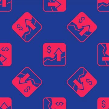 Red Financial growth increase icon isolated seamless pattern on blue backgr.. Stock Illustration