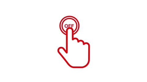 Red finger icon pressing off button on white background showing power down .. Stock Footage 345547742