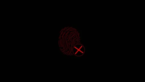 Red fingerprint scan with cross mark failure. Red fingerprint scan for unau.. Stock Footage 337815437