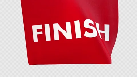 Red Finish Flag Waving with Alpha Channel, Race Completion Stock Footage 346183207