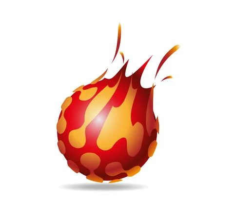 Red fire ball surrounded by connected pairs of yellow dots Stock Illustration