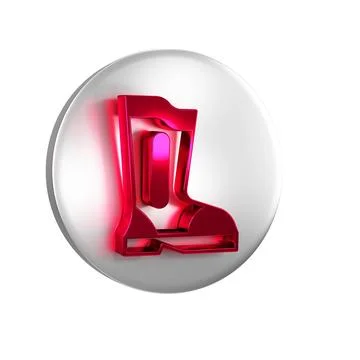 Red Fire boots icon isolated on transparent background. Silver circle button. Stockillustratie