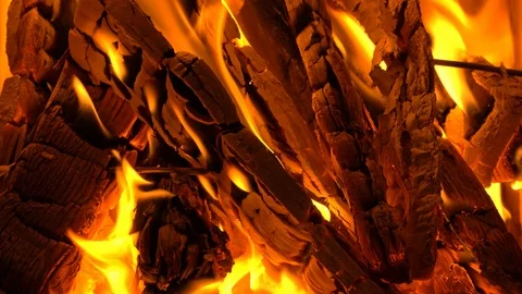 Red fire burning in the fireplace close-up Stock Footage 104022346