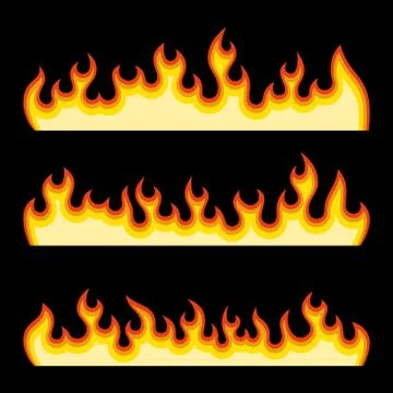 Red Fire Burning Flames Set on a Black Background. Vector Stock-Illustration