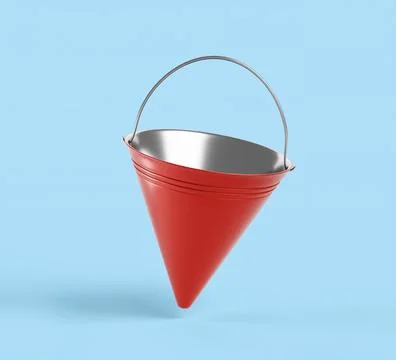 Red fire cone bucket 3d icon render. Firefighter tool to deliver water or sand Stock Illustration