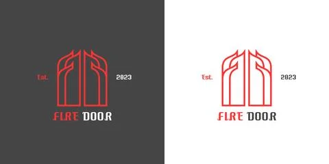 Red fire door burning logo design illustration. Illustrazione stock