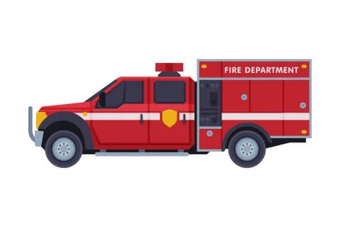 Red Fire Engine, Emergency Service Rescue Vehicle Flat Style Vector Illustration Stock Illustration