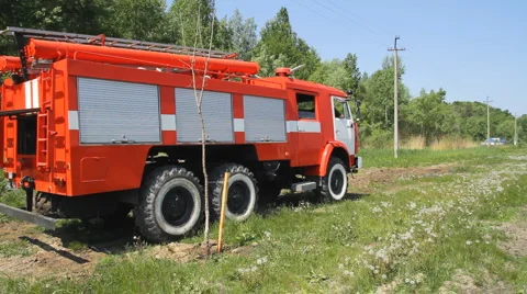 Red fire engine Stock Footage 6187215