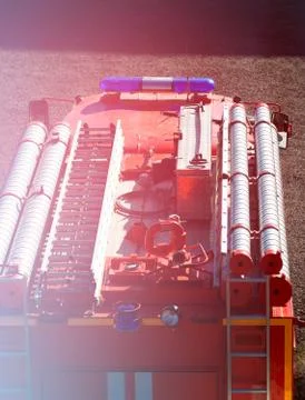 Red fire-engine machine in detail background Stock Photos