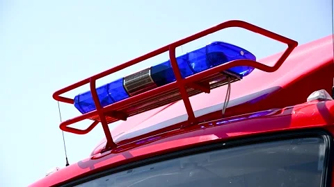 Red fire engines are ready to go on a call. Stock Footage 254338404