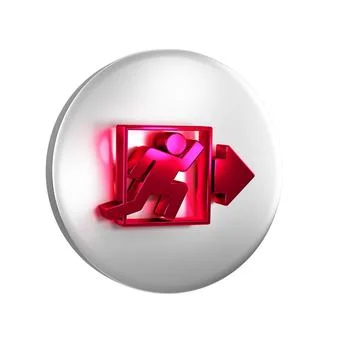 Red Fire exit icon isolated on transparent background. Fire emergency icon... Ilustración de archivo