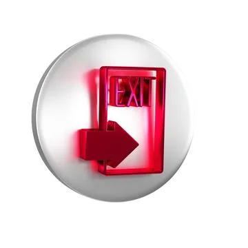 Red Fire exit icon isolated on transparent background. Fire emergency icon... Ilustración de archivo