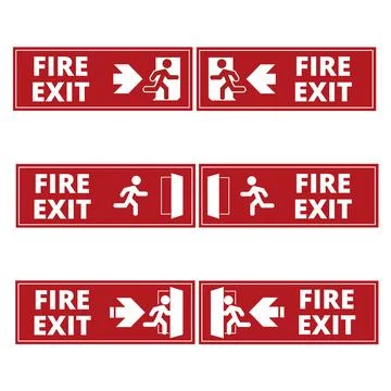 Red fire exit signs on a white background Stock Illustration